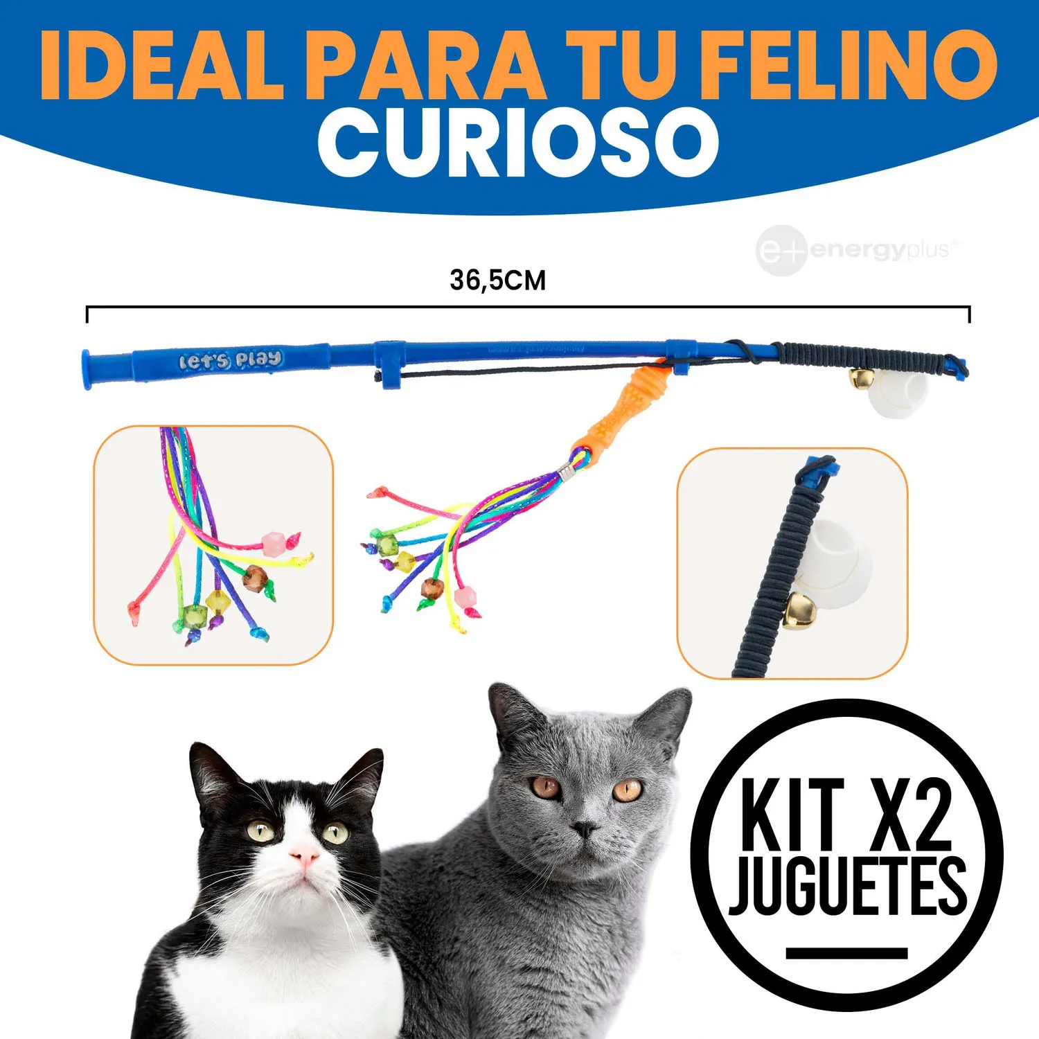 2 Cañas De Pescar Juego Para Gatos Con Señuelo Lazo Cascabel 5