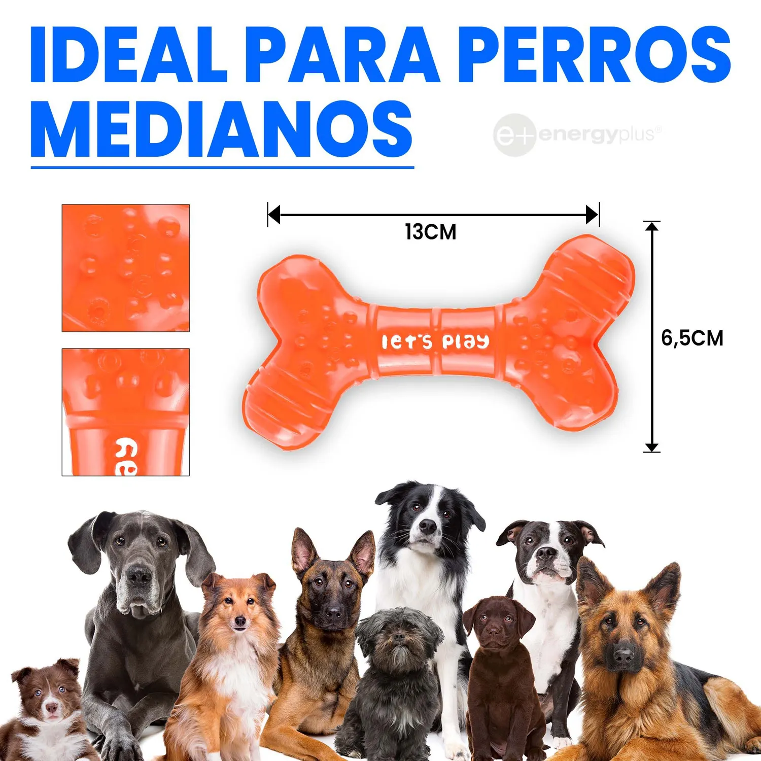 Juguete Para Perro Mordedor Dental Hueso Goma  Med Naranja 5
