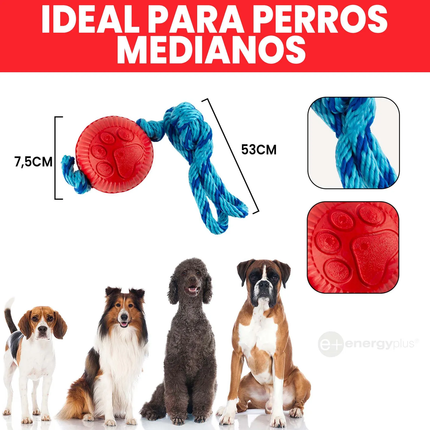 Juguete Para Perro Pelota Y Cuerda Med Rojo 5