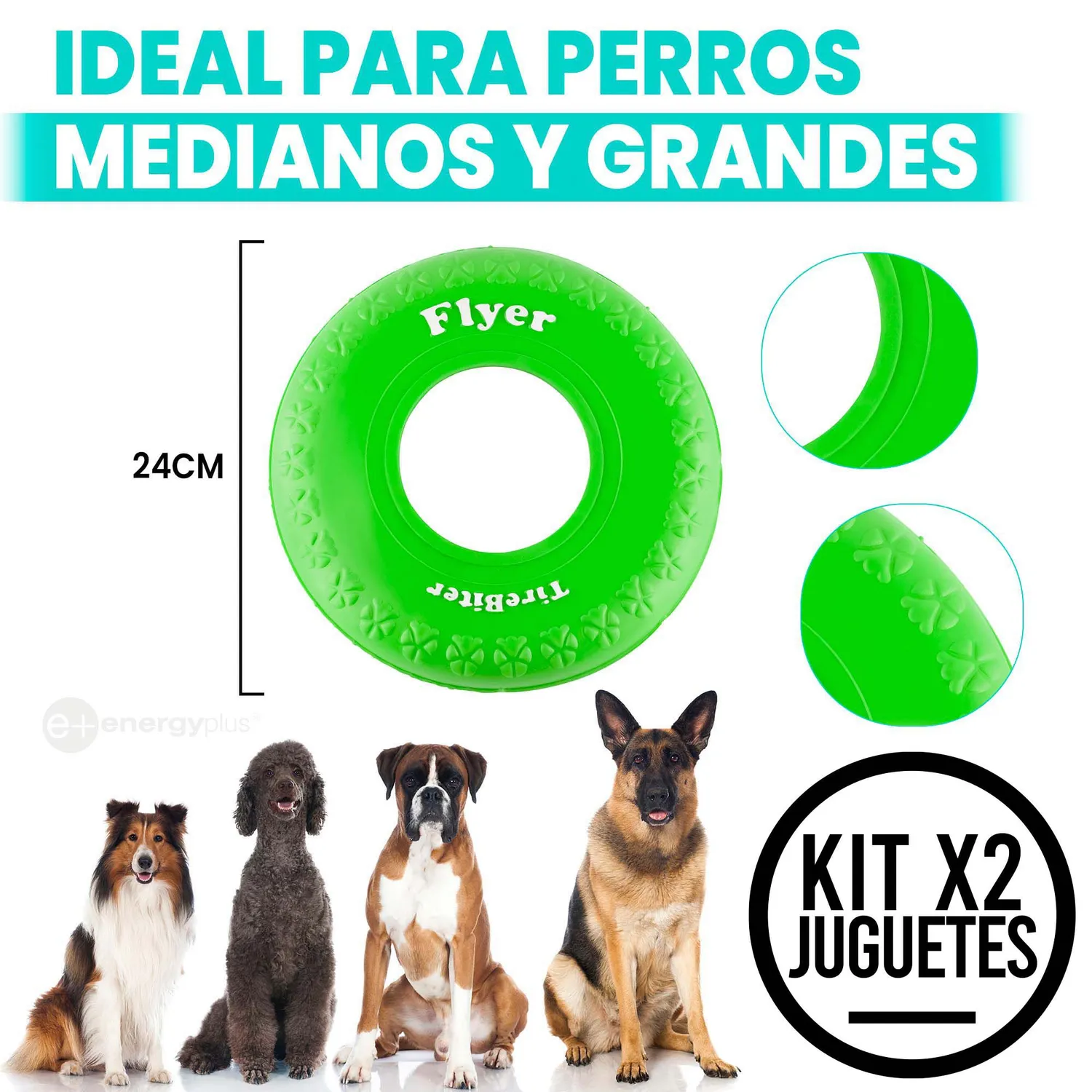 2 Frisbee Para Perro Goma Segura Naranja Verde 5