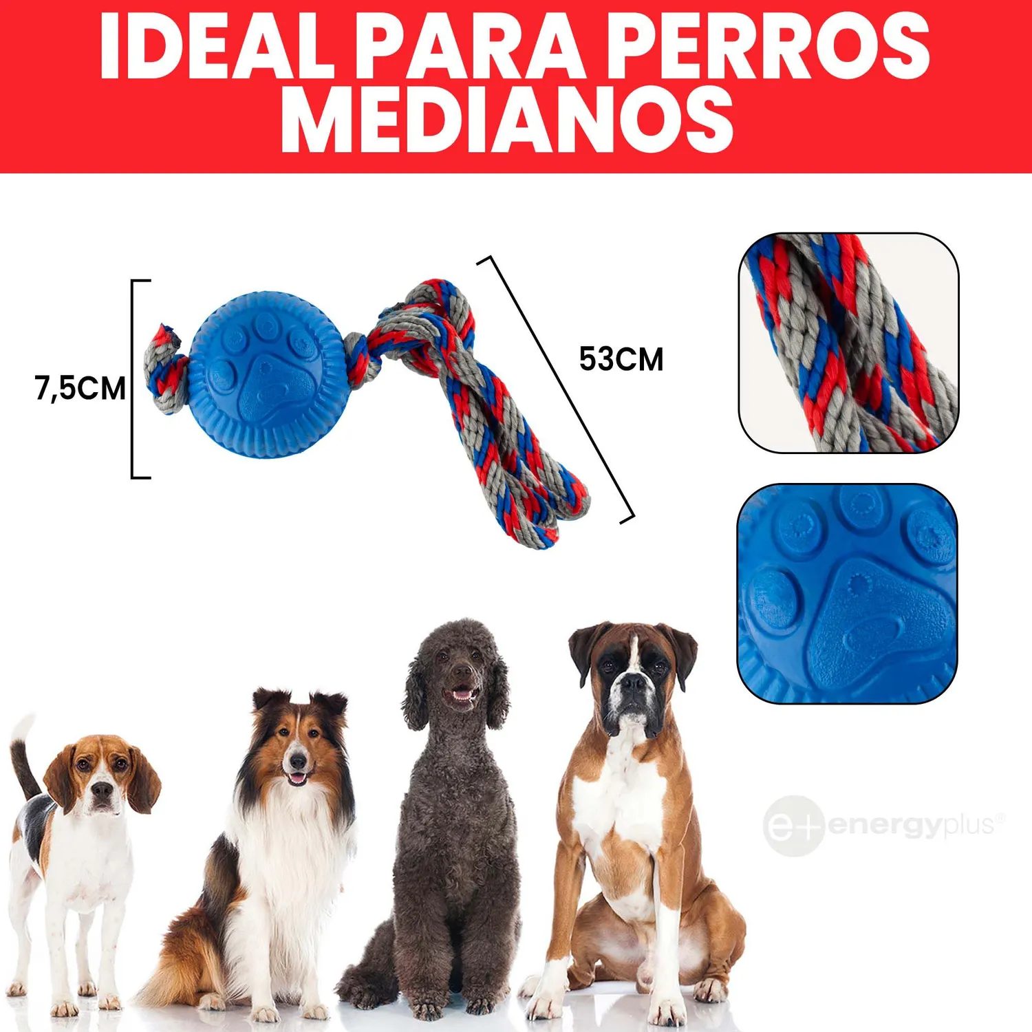 Juguete Para Perro Pelota Y Cuerda Med Azul 5