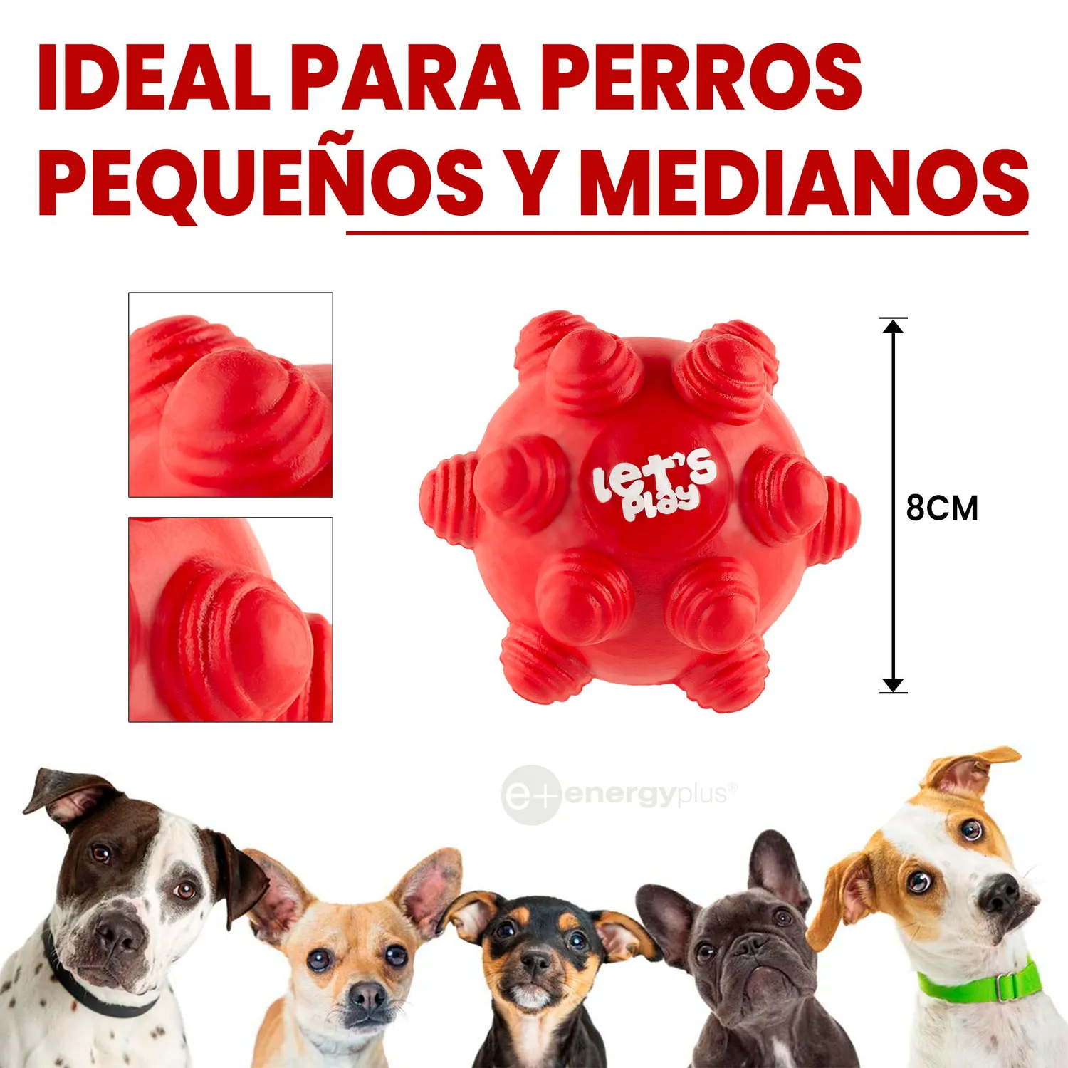 Juguete Para Perro Pelota Maciza Con Taches Rojo 5