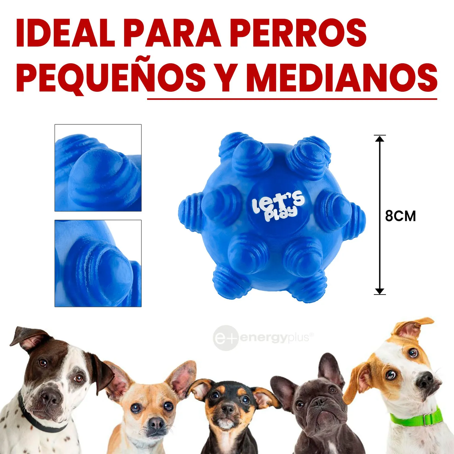 Juguete Para Perro Pelota Maciza Con Taches Azul 5