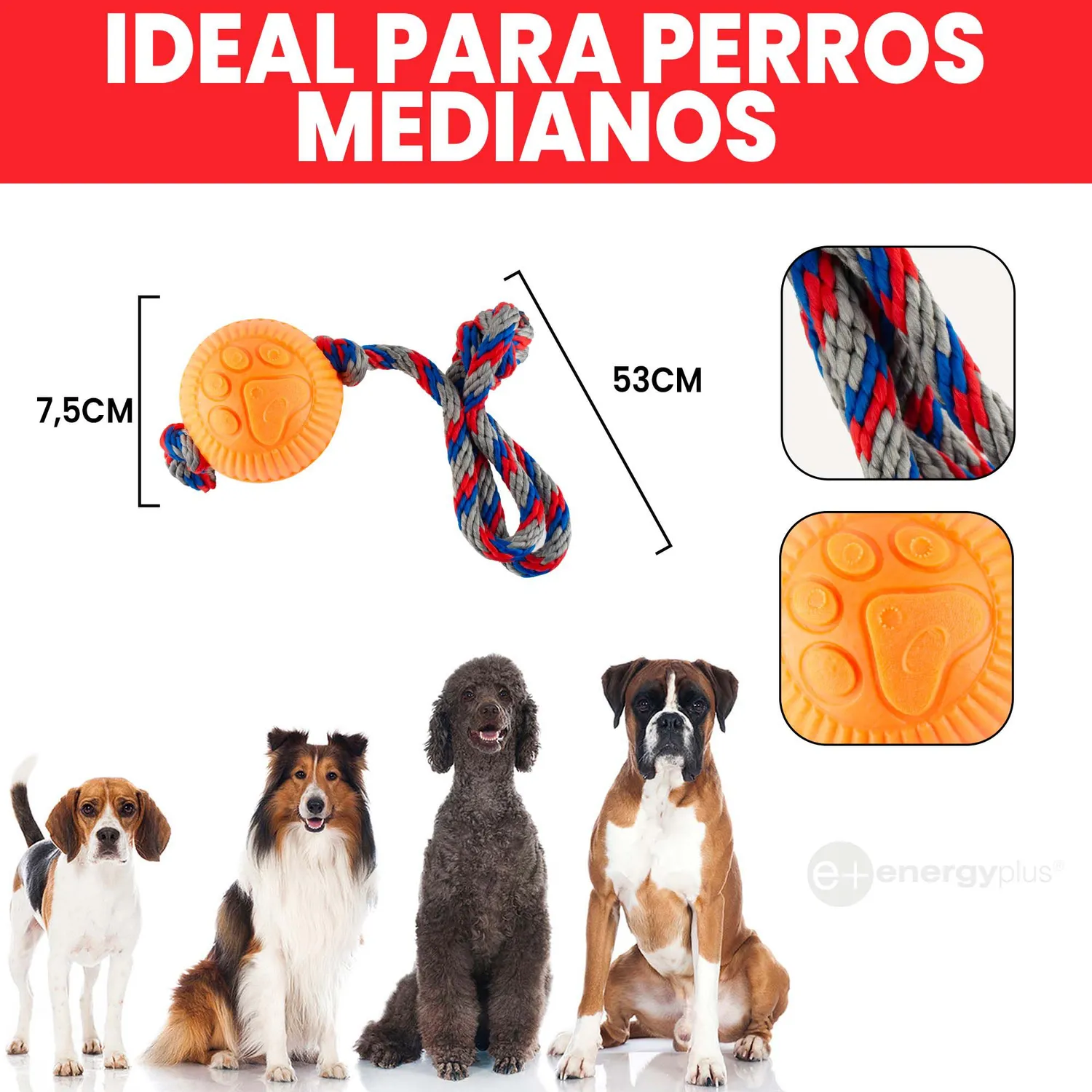 Juguete Para Perro Pelota y Cuerda Med Naranja 5