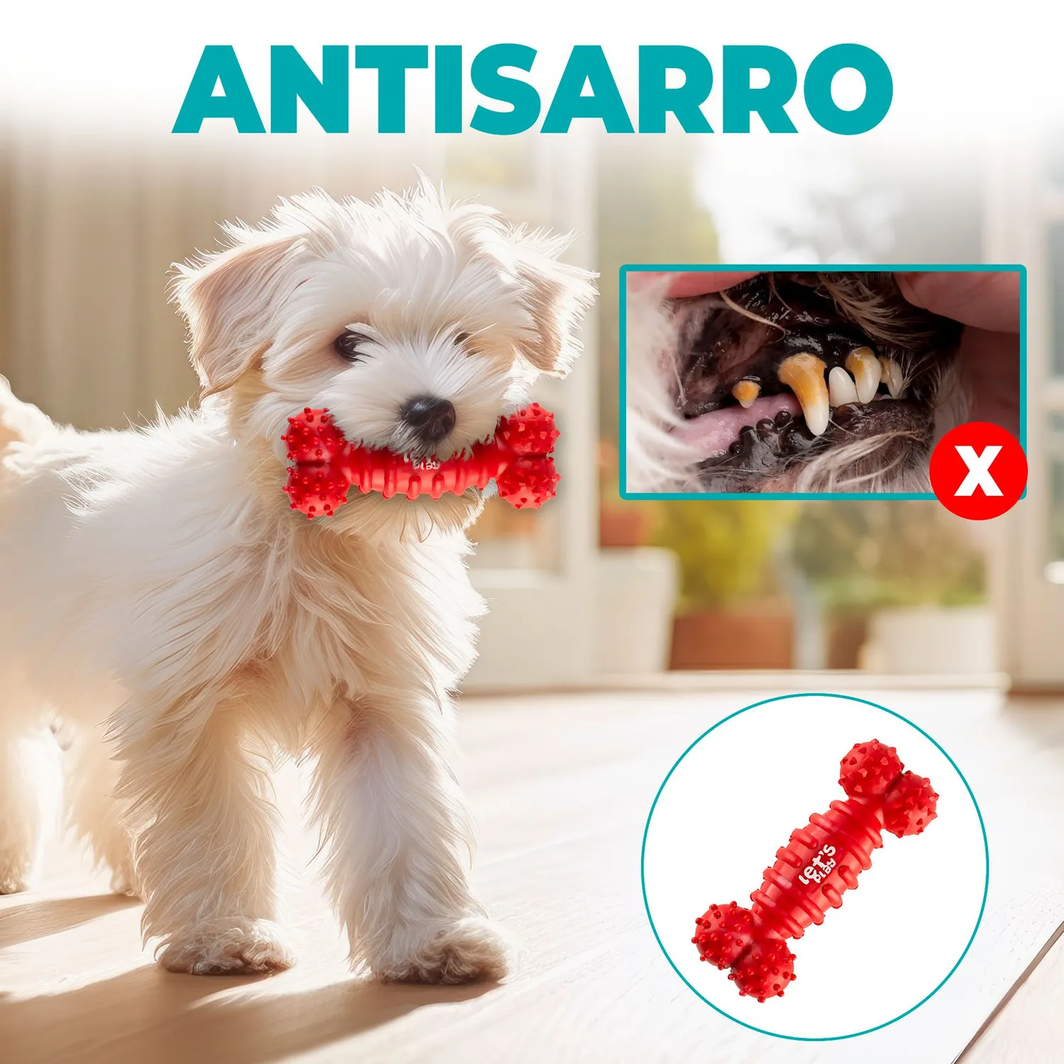 Hueso Goma Antisarro Perros Peq Y Medianos Rojo