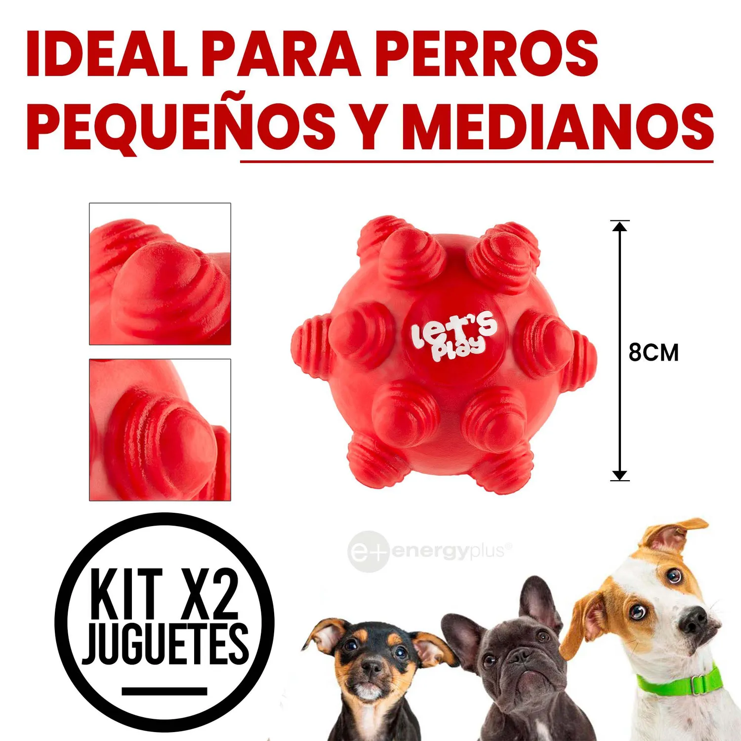 Kit X2 Pelotas Macizas En Goma Rebote Único Perros Azul Rojo 5