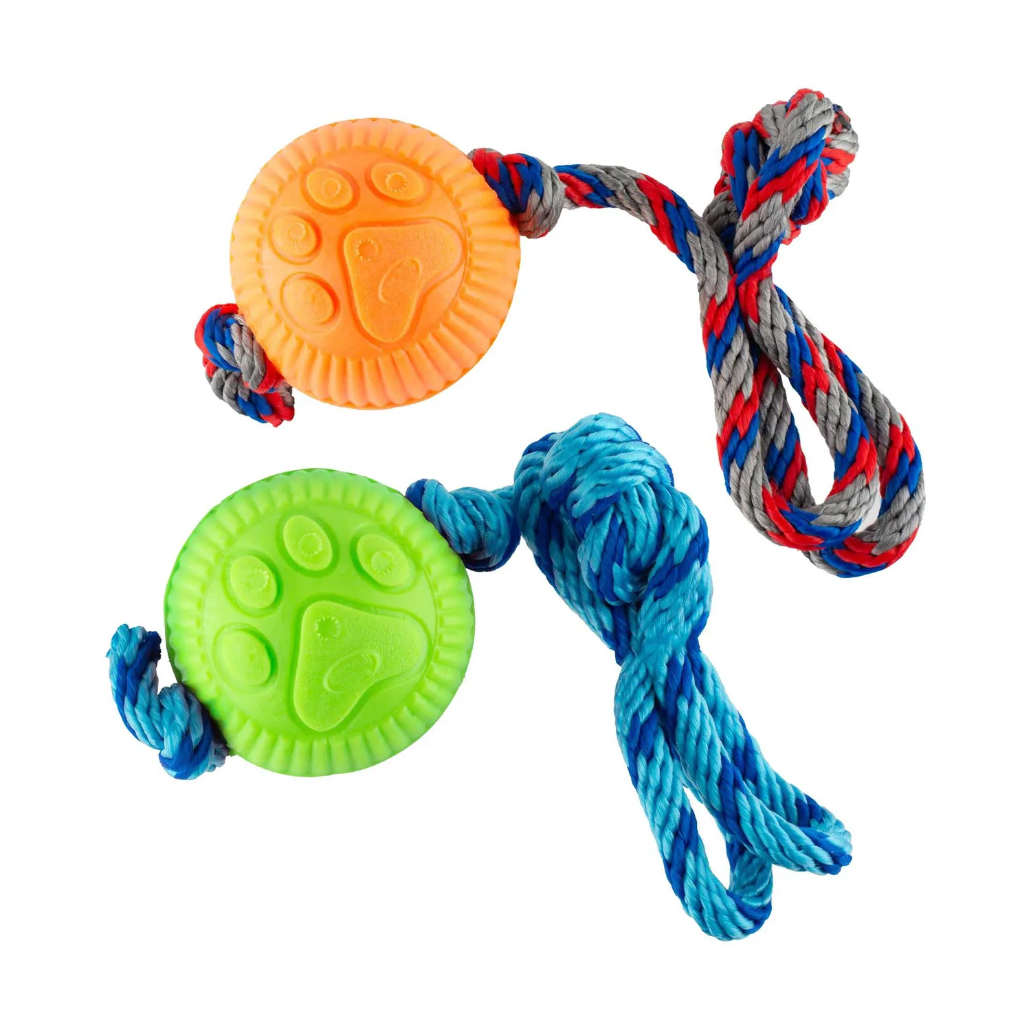 2 Juguetes Para Perro Con Pelota Y Cuerda Medianos Naranja Verde