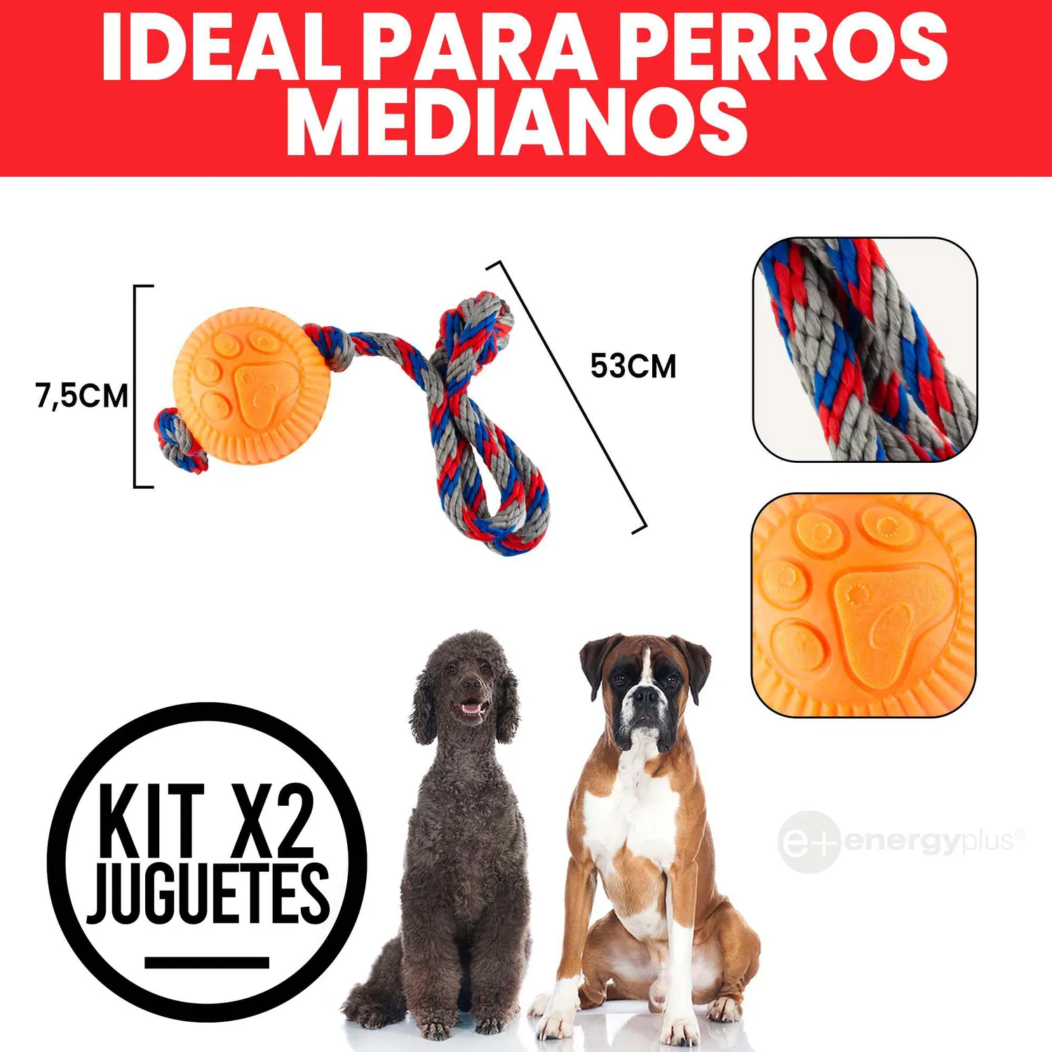 2 Juguetes Para Perro Con Pelota Y Cuerda Medianos Naranja Verde 5