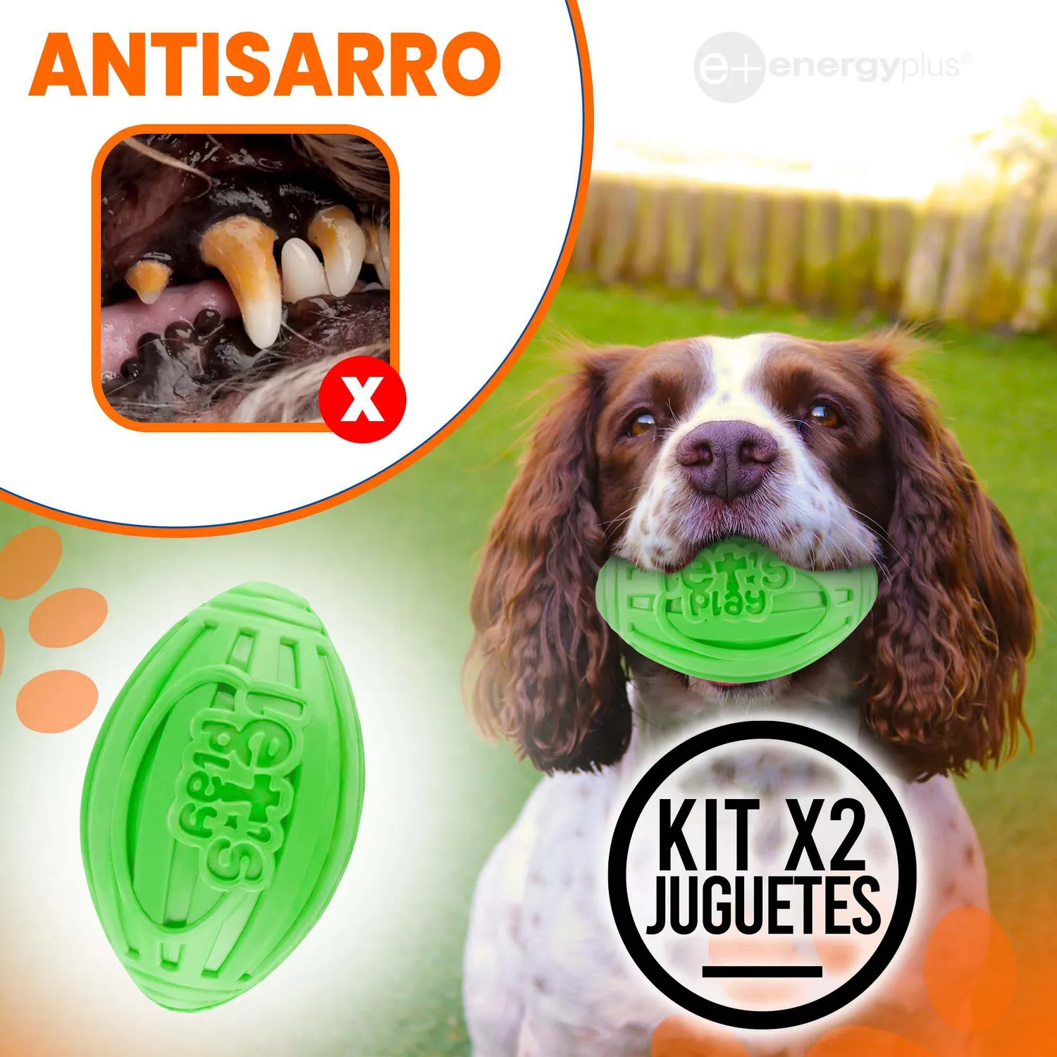 2 Juguetes Para Perro  Balón Ovalado Y Chillón Naranja Verde