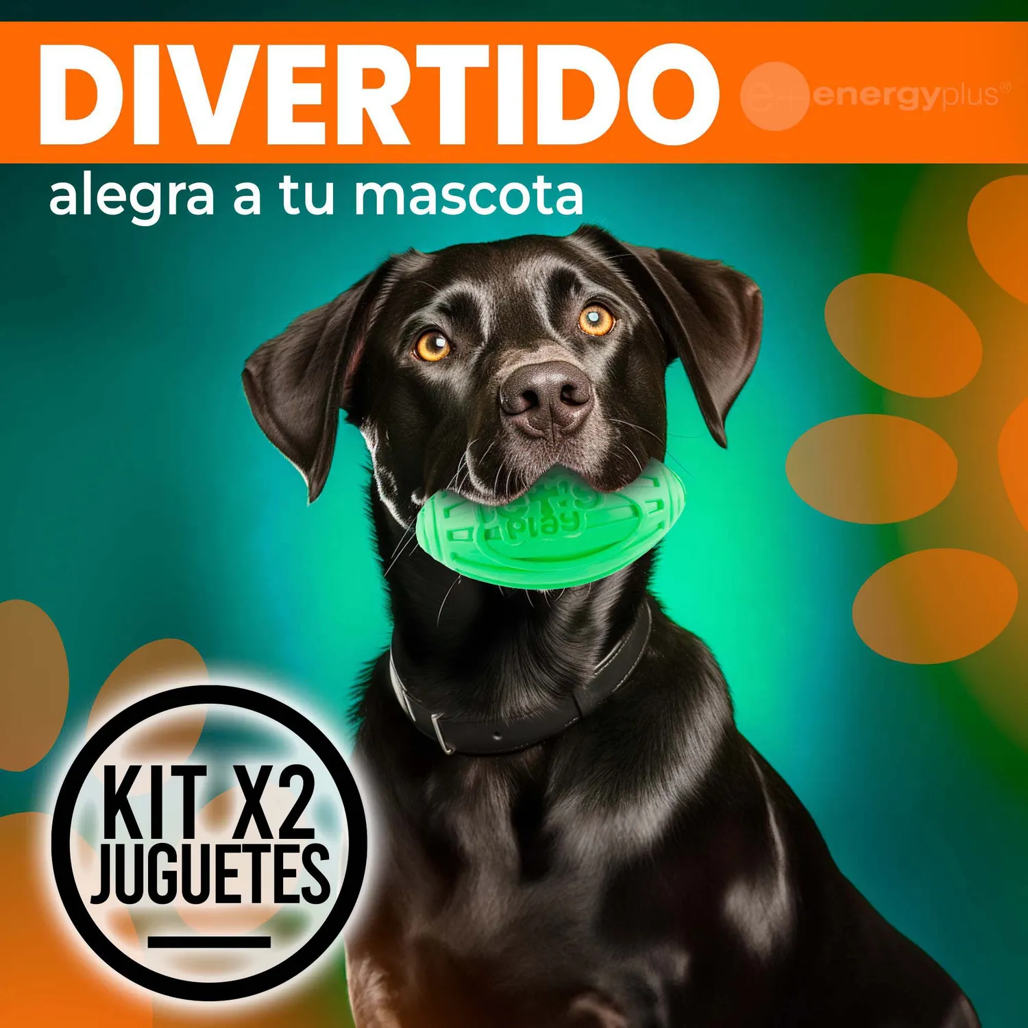 2 Juguetes Para Perro  Balón Ovalado Y Chillón Naranja Verde 4
