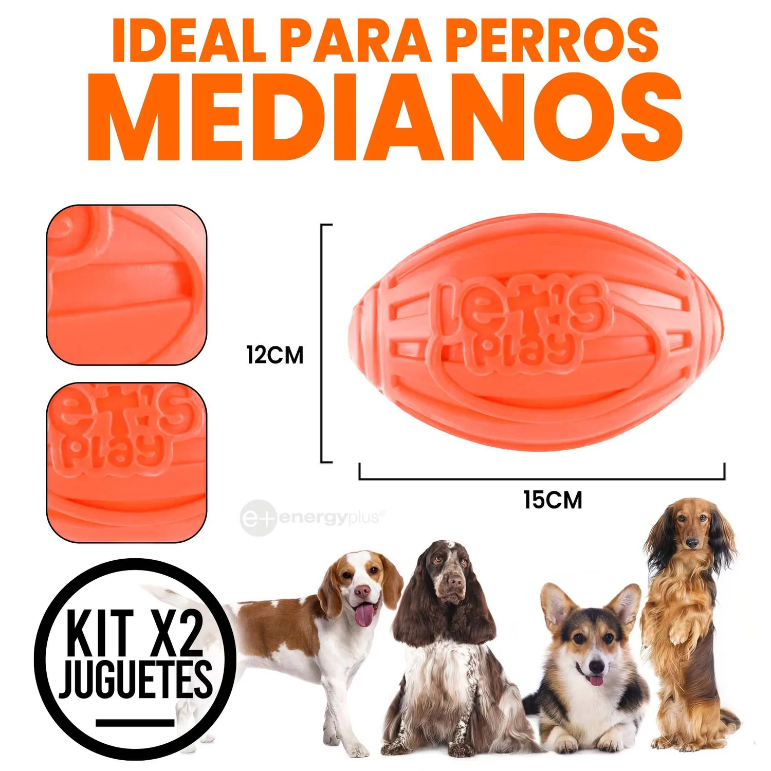2 Juguetes Para Perro  Balón Ovalado Y Chillón Naranja Verde 5