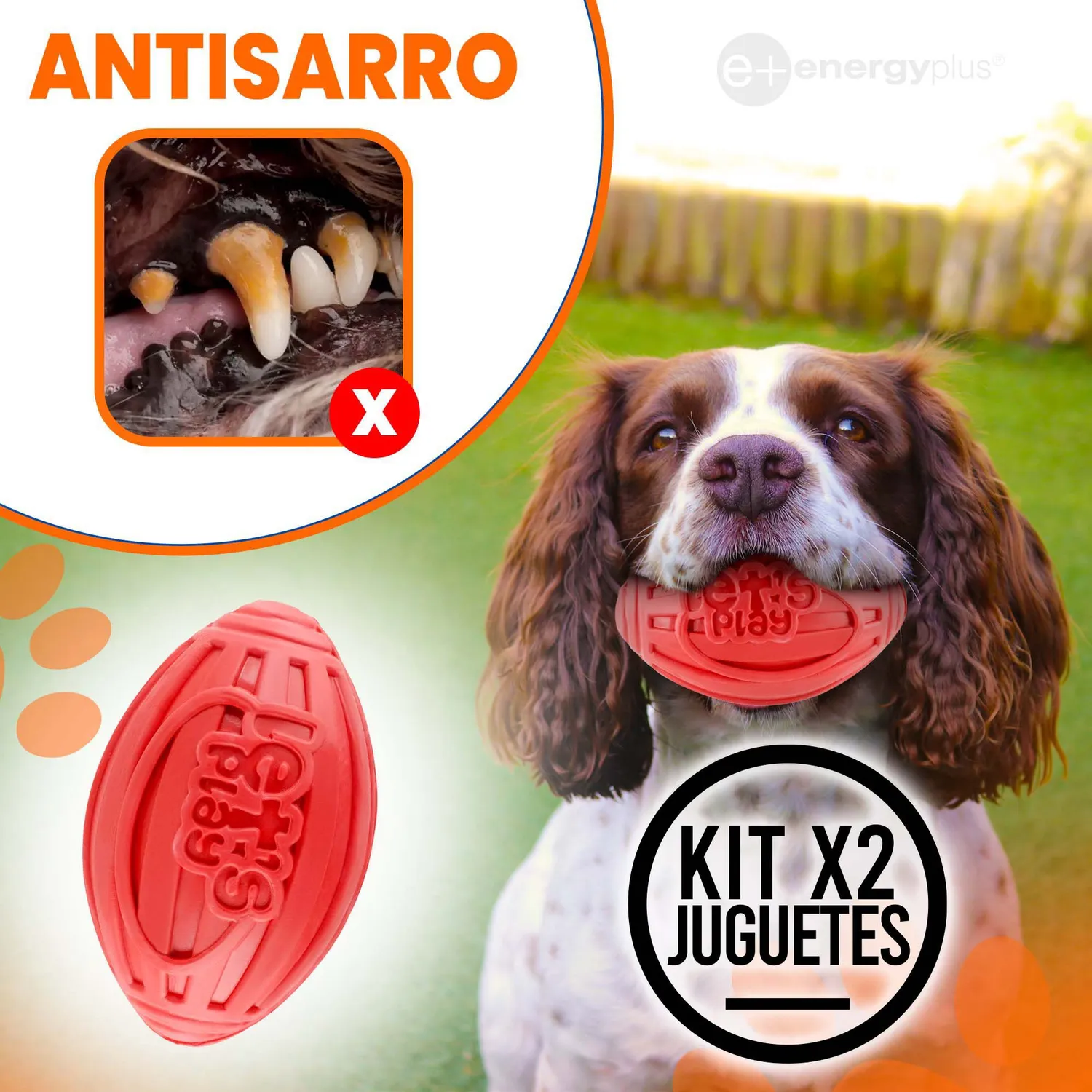 2 Juguetes Para Perro  Balón Ovalado Y Chillón Azul Rojo