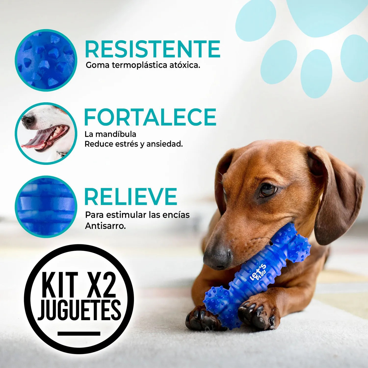 2 Huesos Para Perro De Goma Antisarro Mediano Azul Rojo 3