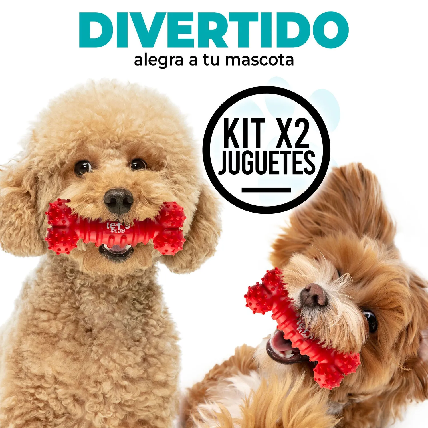 2 Huesos Para Perro De Goma Antisarro Mediano Azul Rojo 4