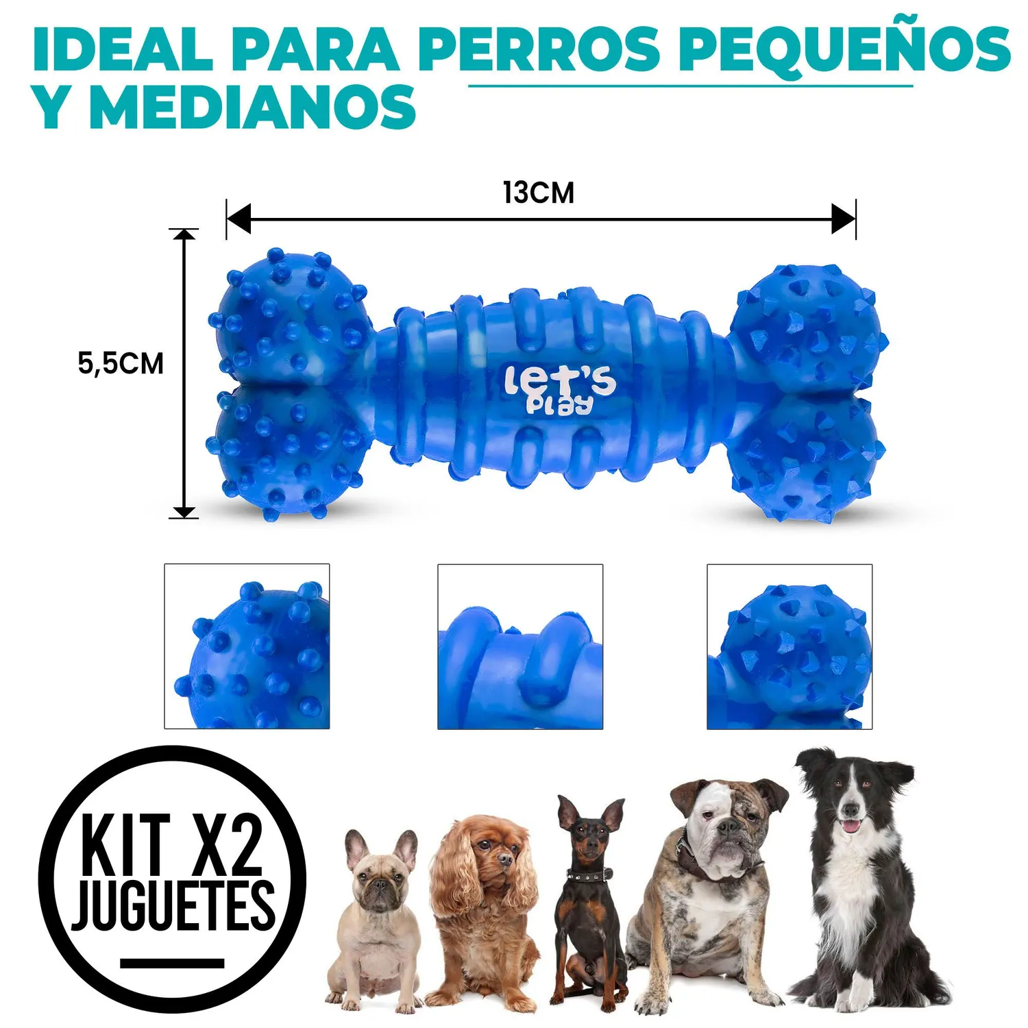 2 Huesos Para Perro De Goma Antisarro Mediano Azul Rojo 5