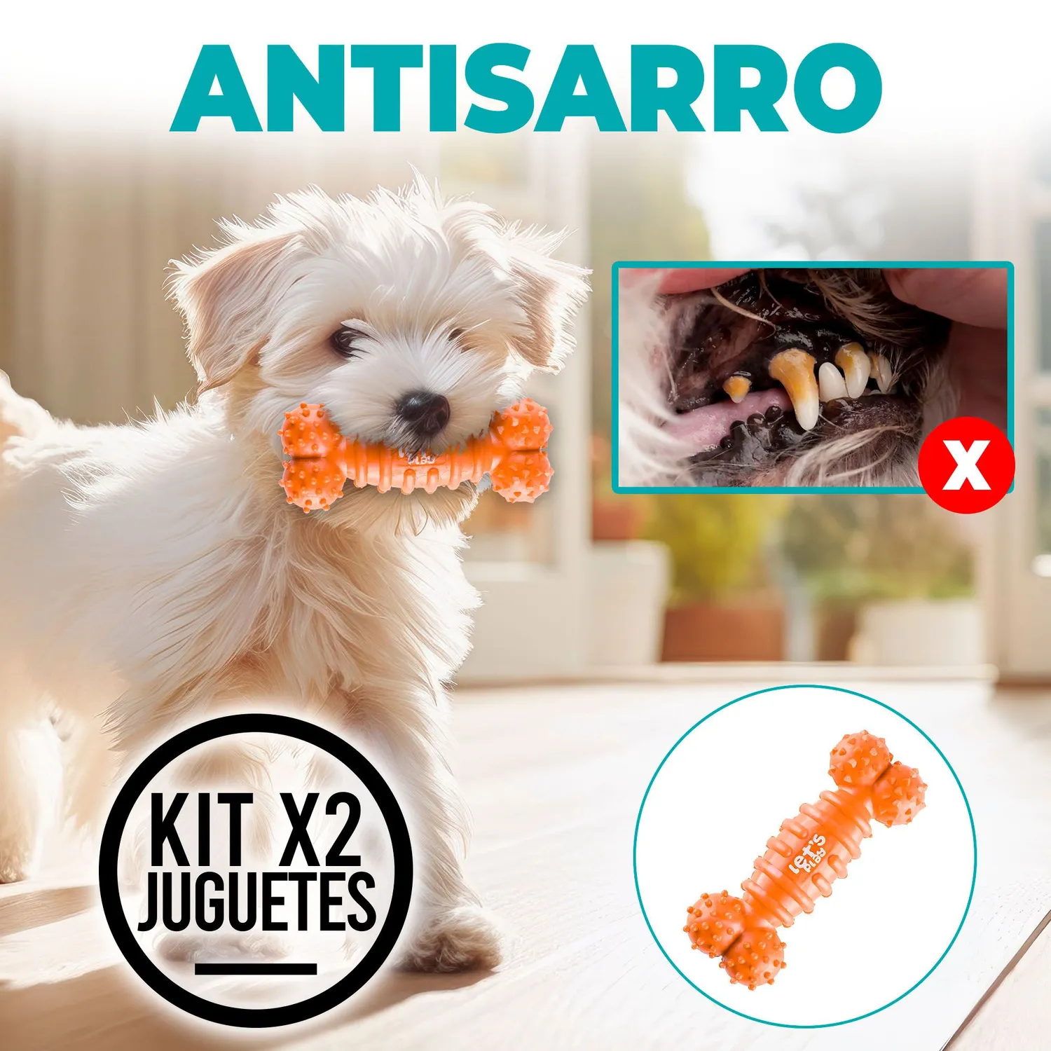 2 Huesos  Para Perro De Goma Antisarro Mediano Naranja Verde