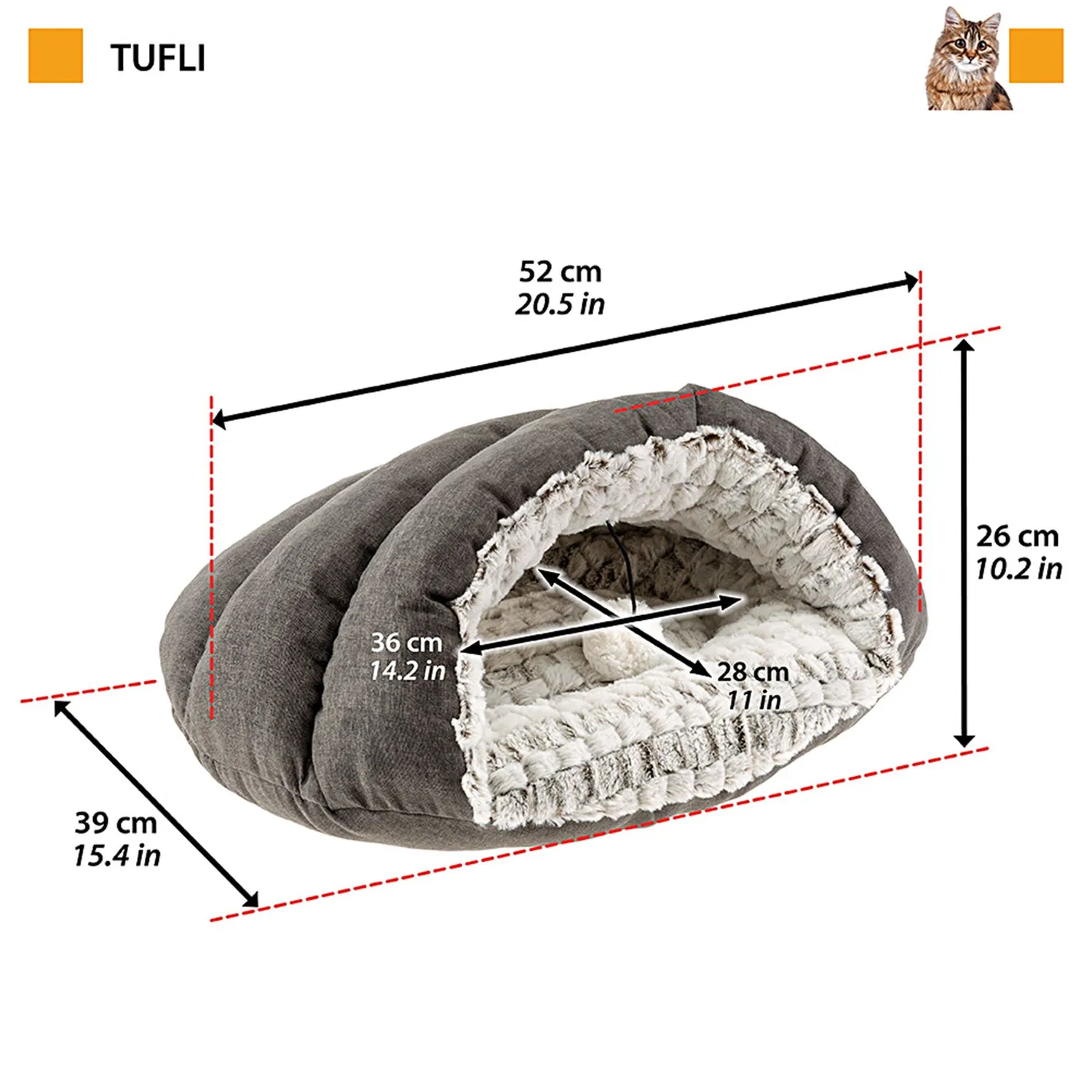 Cama Para Gato-Tufli-Gris 52X38X26Cm Mediano Gris Fertplas 3