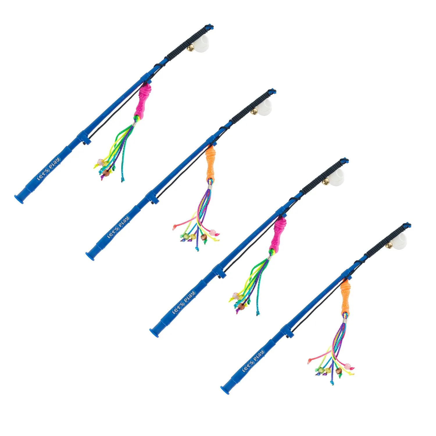 4 Cañas de Pescar Juego para Gatos Con Señuelo. Lazo. Cascabel