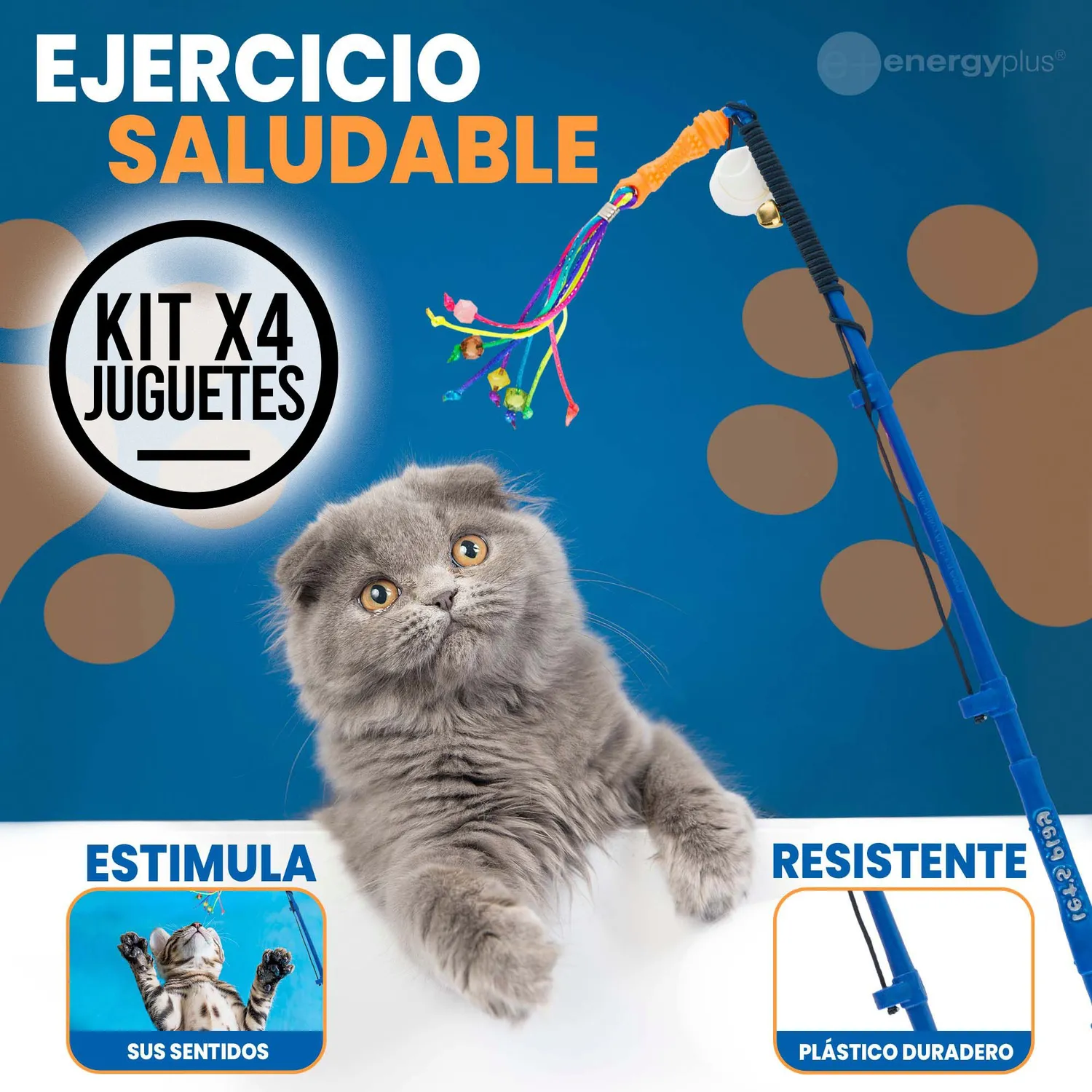4 Cañas de Pescar Juego para Gatos Con Señuelo. Lazo. Cascabel 3