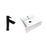 Kit Lavamanos Sobreponer Foi 38X38+Grifería Agua Fria Negro Baja