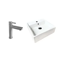 Kit Lavamanos Sobreponer Foi 38X38+Grifería Agua Fria Acero Inoxidable Baja
