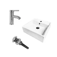 Kit Lavamanos Sobreponer Foi 38X38+Grifería Mezclador Cromo+Desague