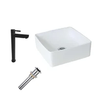 Kit Lavamanos Sobreponer Bari Vessel+Grifería Agua Fria Negro+Desague