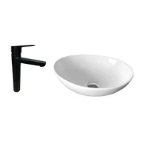 Kit Lavamanos Sobreponer Siena Vessel+Grifería Mezclador Nott Negra Alta