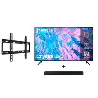 Combo Tv Samsung 55 Pulgadas Smarttv 4k Uhd Un55 + + Barra De Sonido Samsung 2.0 Ch + Soporte Tv Pared Base