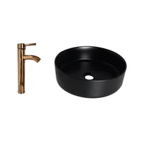Kit Lavamanos Sobreponer Tomine Negro+Grifería Mezclador Iri Oro Rosa