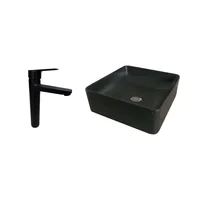 Kit Lavamanos Sobreponer Bar Negro+Grifería Mezclador Nott Negra