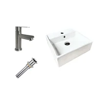 Kit Lavamanos Sobreponer Foi 38X38+Grifería Mezclador Acero Inox+Desague