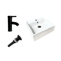 Kit Lavamanos Sobreponer Foi 38X38+Grifería Mezclador Nott Negra+Desague