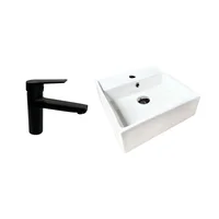 Kit Lavamanos Sobreponer Foi 38X38+Grifería Mezclador Nott Negra Baja