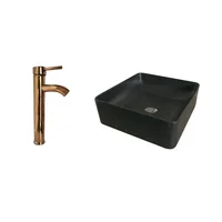 Kit Lavamanos Sobreponer Bari Negro+Grifería Mezclador Iri Oro Rosa Alta