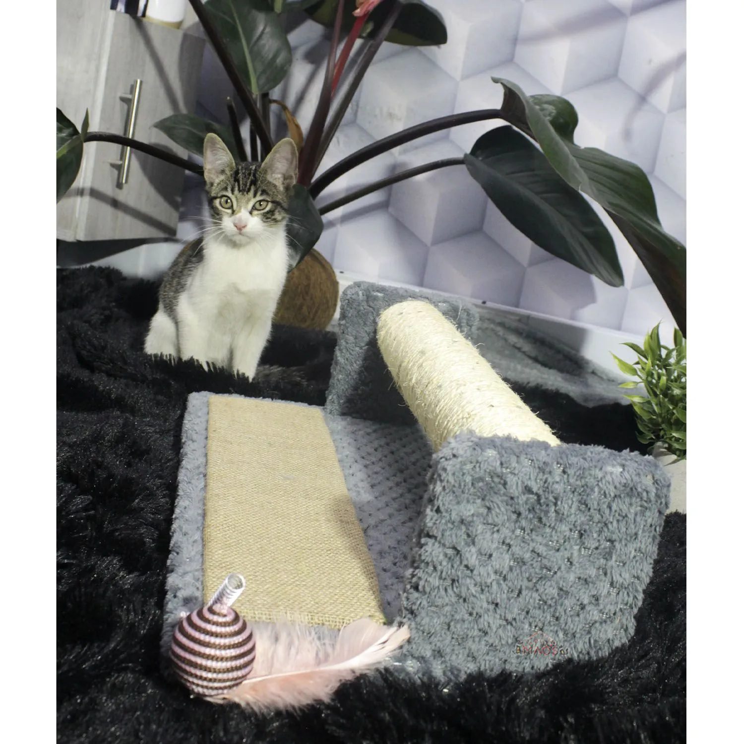 Gimnasio Rascador Para Gatos 42x25x17cm Mediano Gris 4