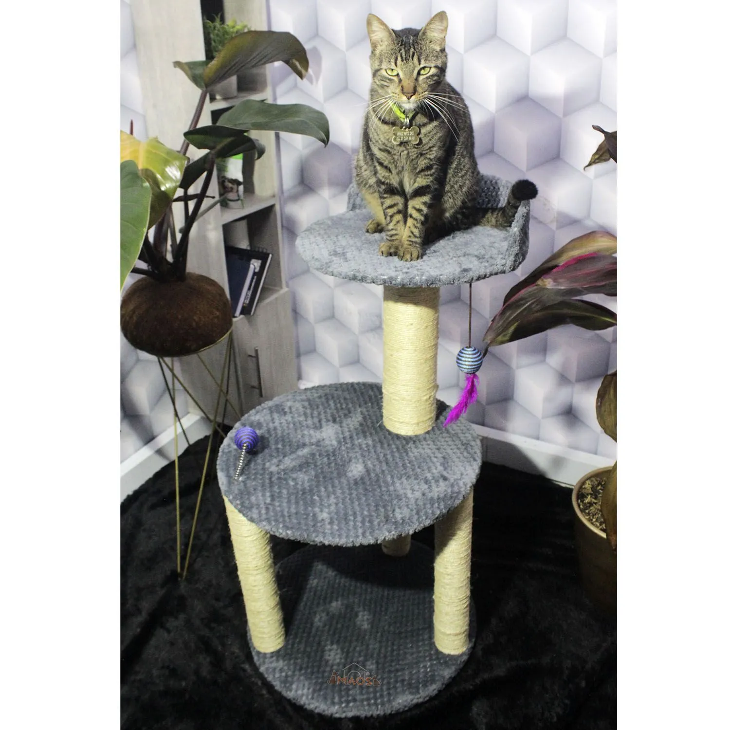 Gimnasio Rascador Para Gatos 45X45X90Cm Mediano Gris 4