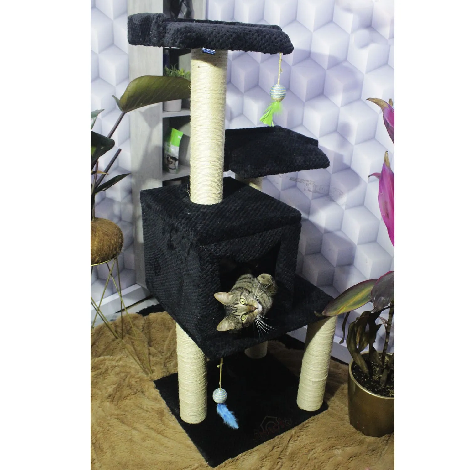 Gimnasio Rascador Para Gatos 50X45X135Cm Mediano Negro 4