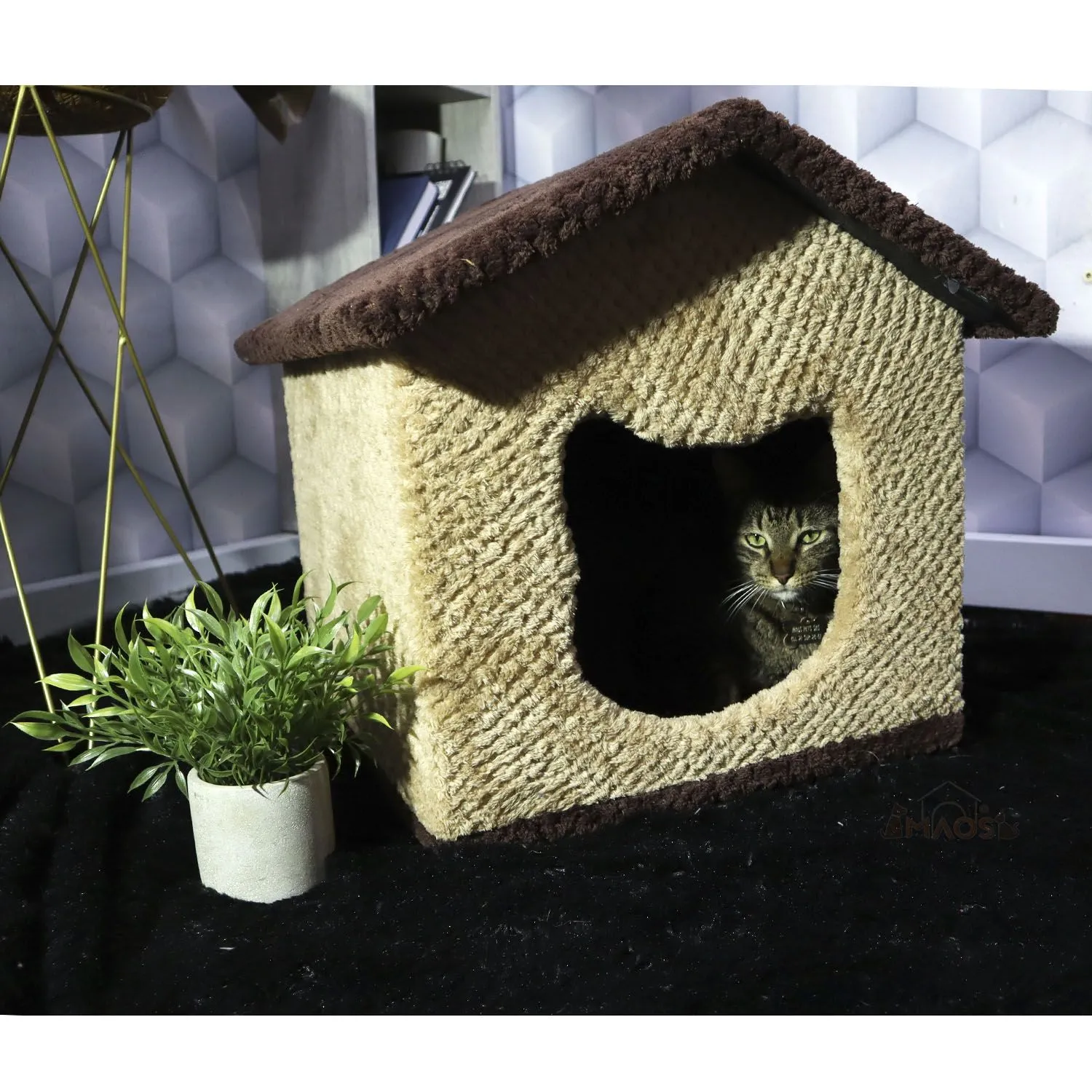 Gimnasio Rascador Para Gatos 40x40x48cm Mediano Café 7