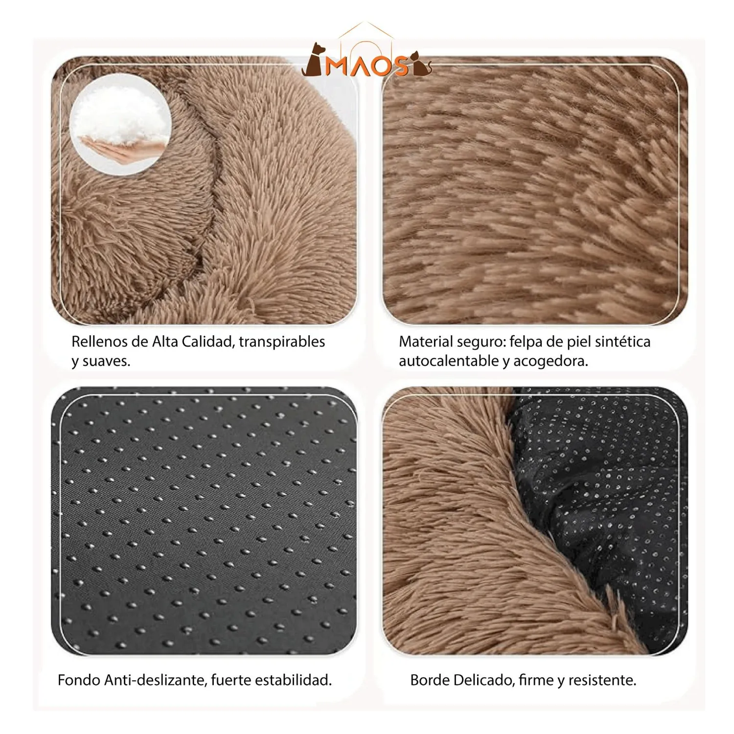 Cama Dona Para Gato 50x50x15cm Pequeña Café Maos Pets 3