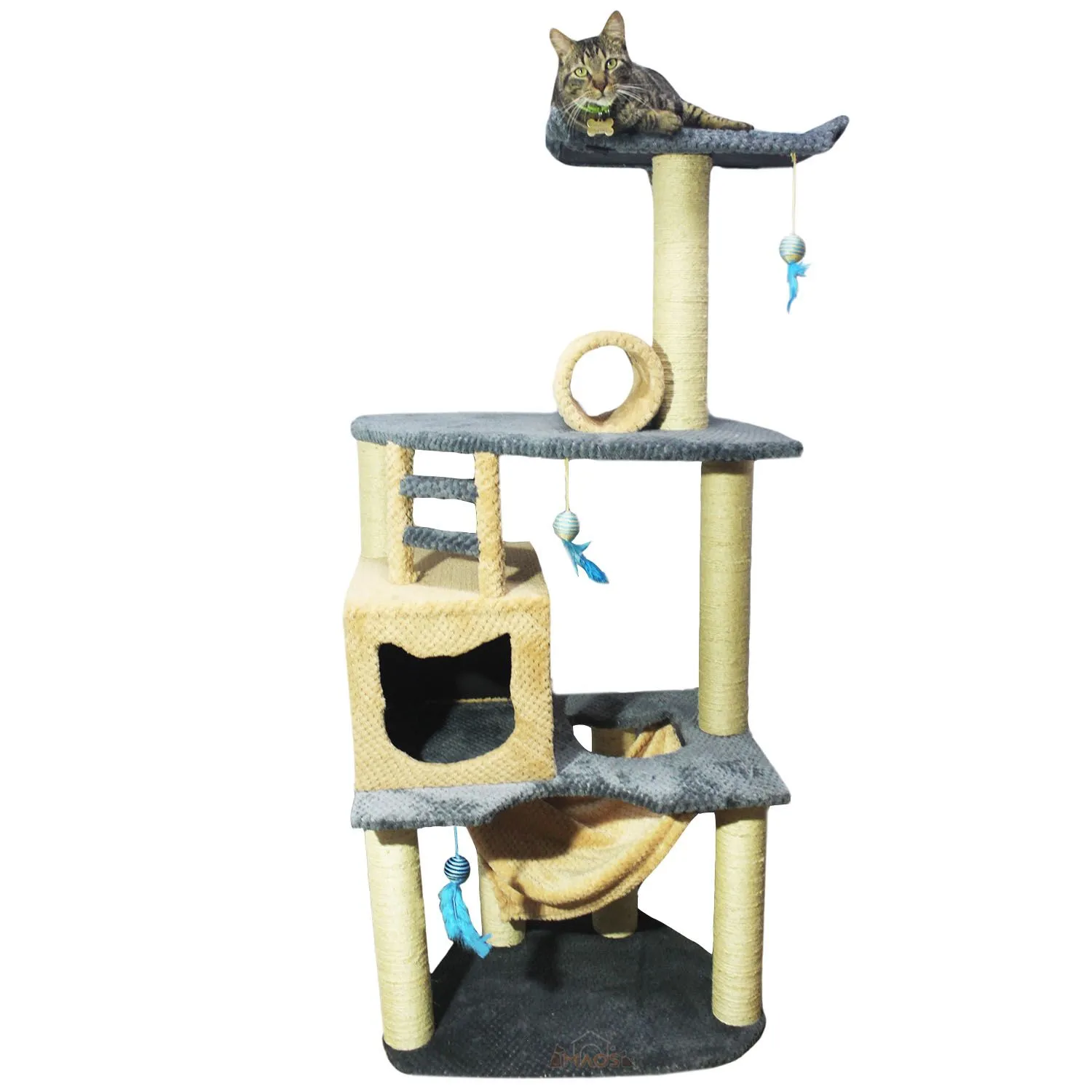 Gimnasio Rascador Para Gatos 70X50X160Cm Mediano Gris
