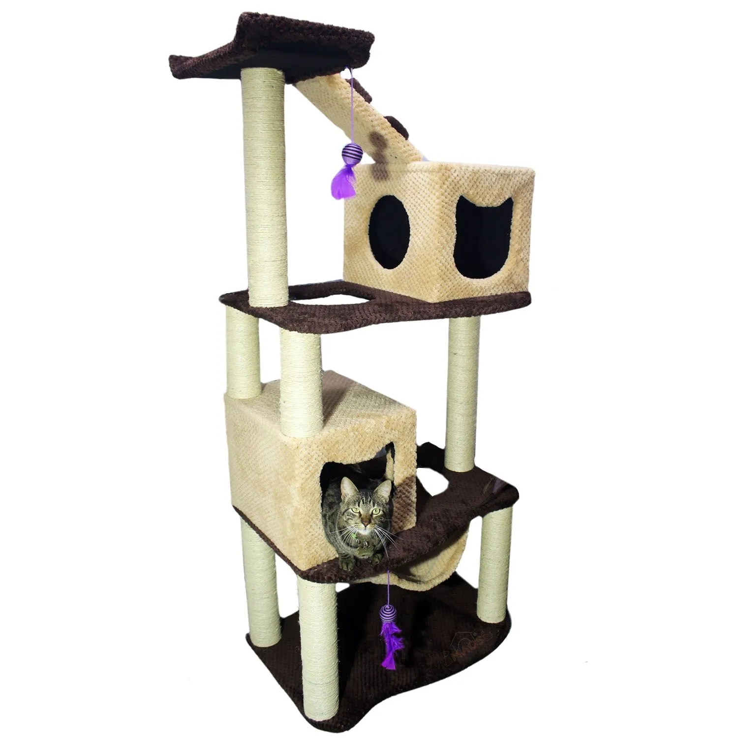 Gimnasio Rascador Para Gatos 70x50x160cm Mediano Café 3