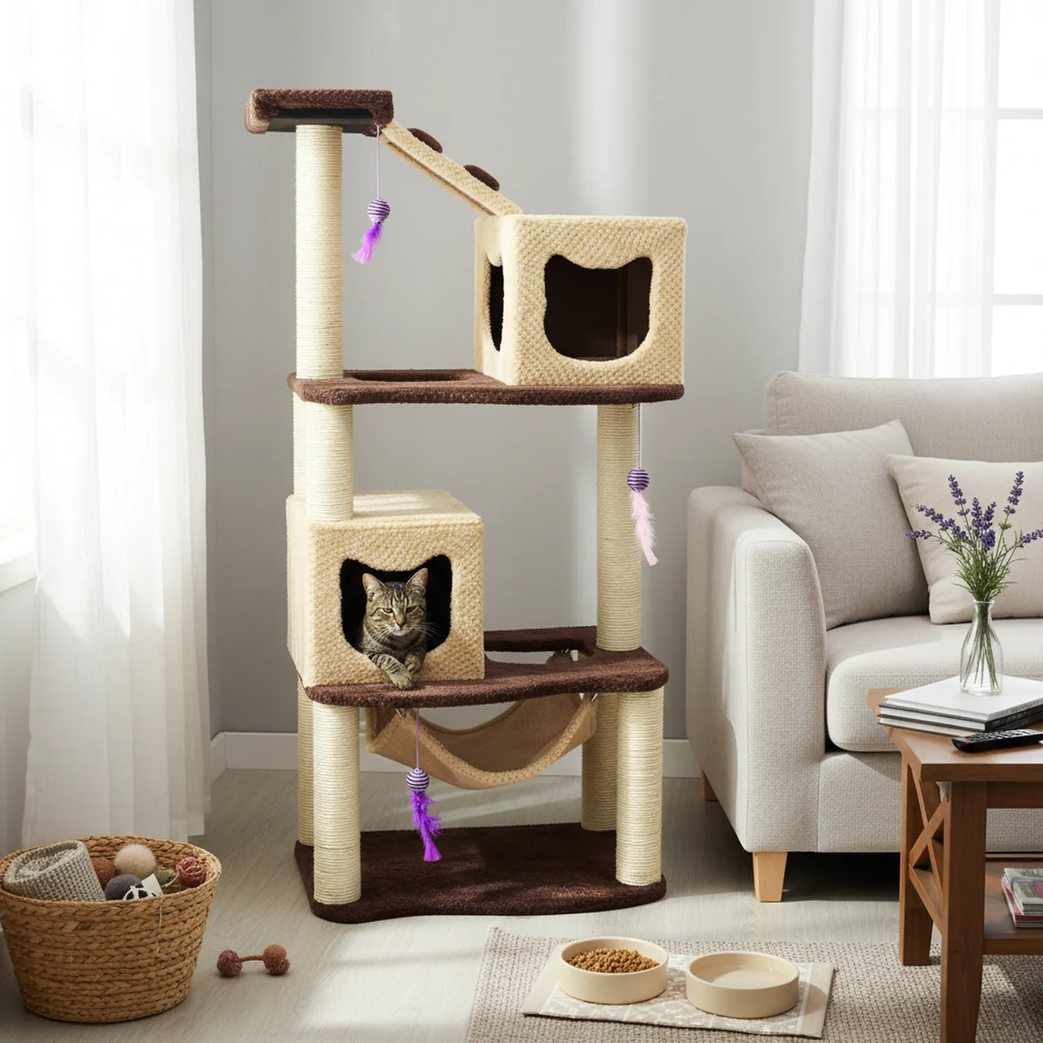 Gimnasio Rascador Para Gatos 70x50x160cm Mediano Café 4