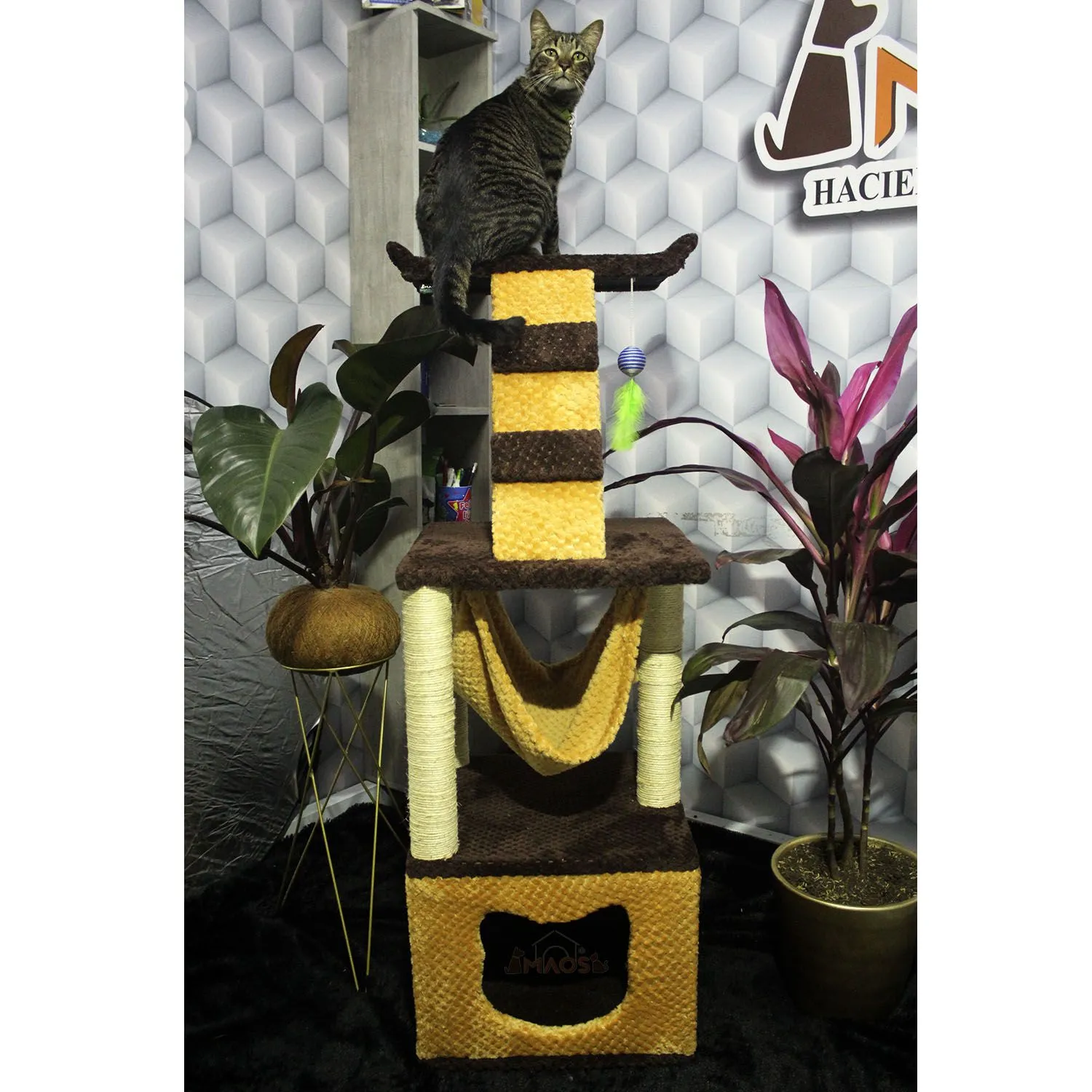 Gimnasio Rascador Para Gatos 40x40x125cm Mediano Café 3