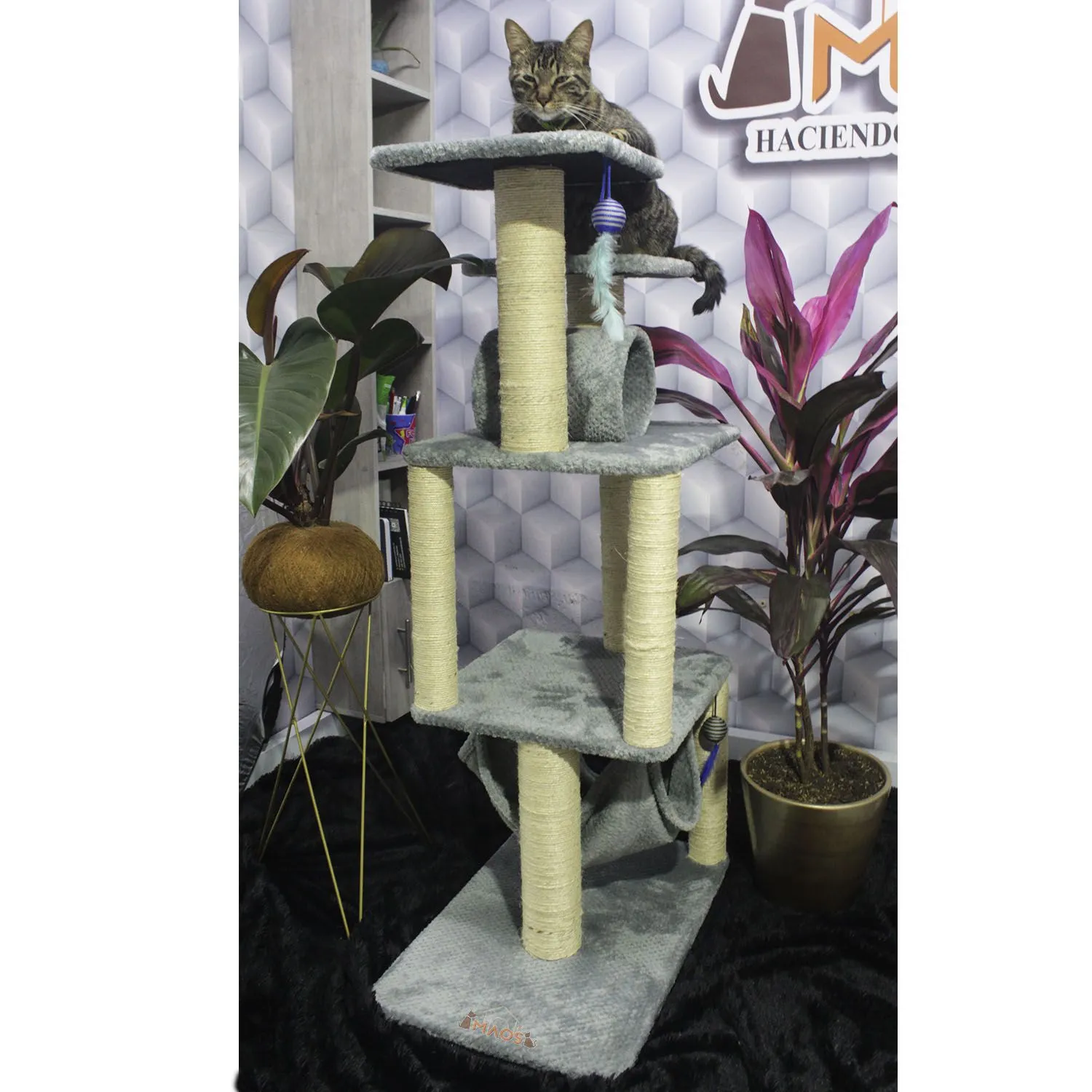Gimnasio Rascador Para Gatos 60x40x130cm Mediano Gris 3