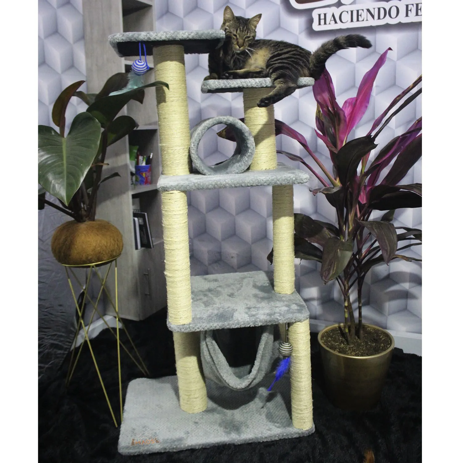Gimnasio Rascador Para Gatos 60x40x130cm Mediano Gris 4