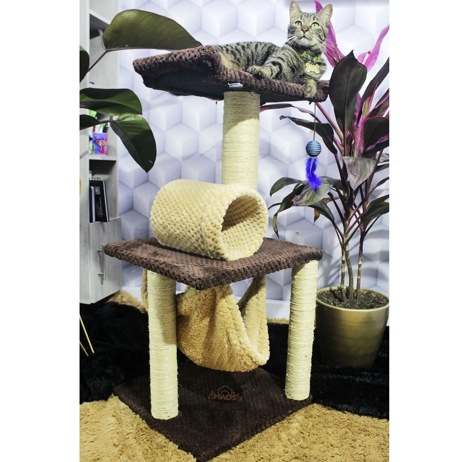 Gimnasio Rascador Para Gatos 40X40X90Cm Mediano Café 5