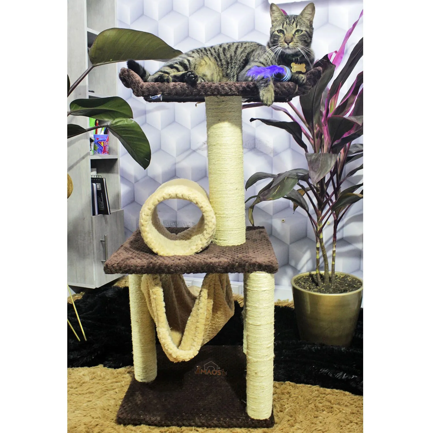 Gimnasio Rascador Para Gatos 40X40X90Cm Mediano Café 6