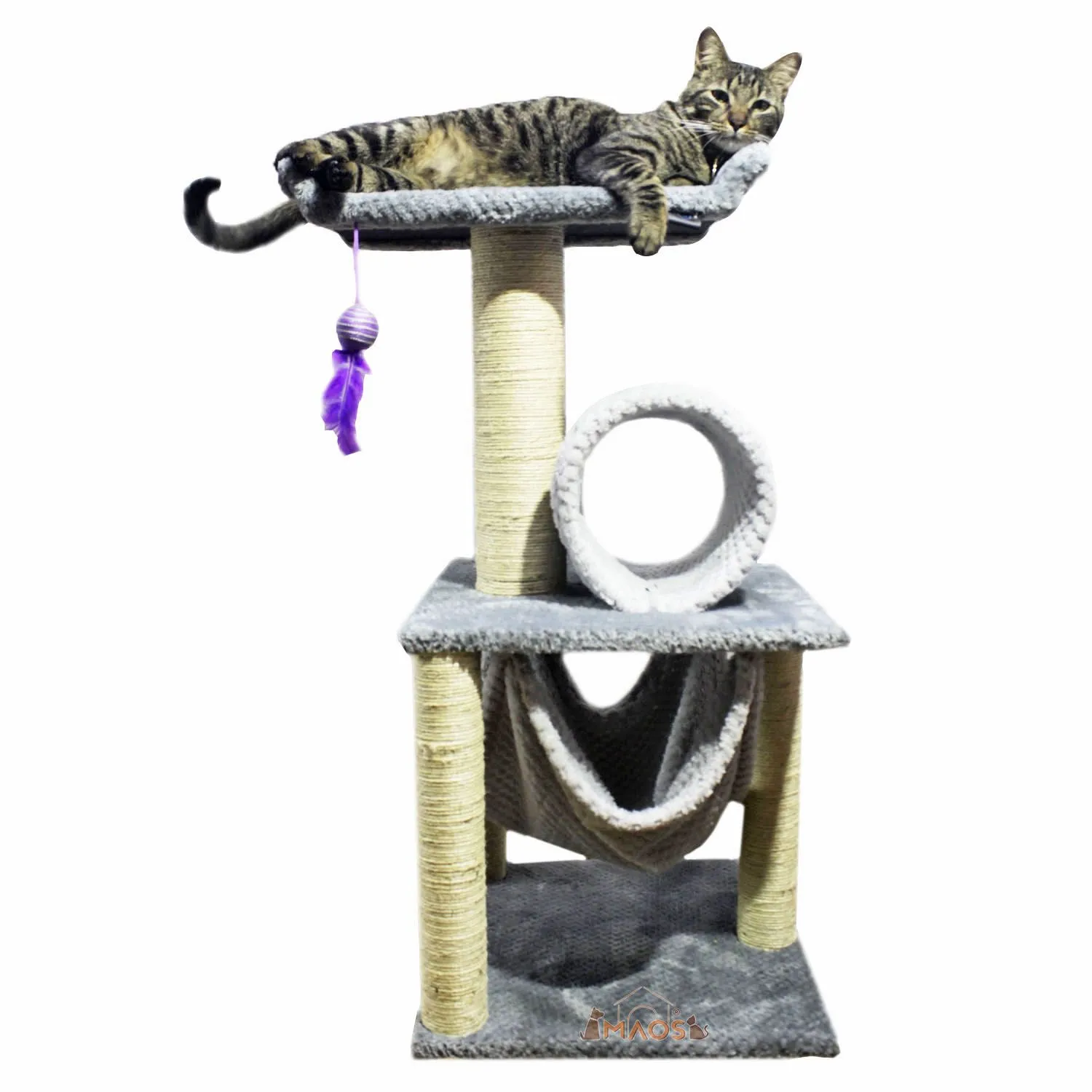 Gimnasio Rascador Para Gatos Mediano Gris 40X40X90Cm 3
