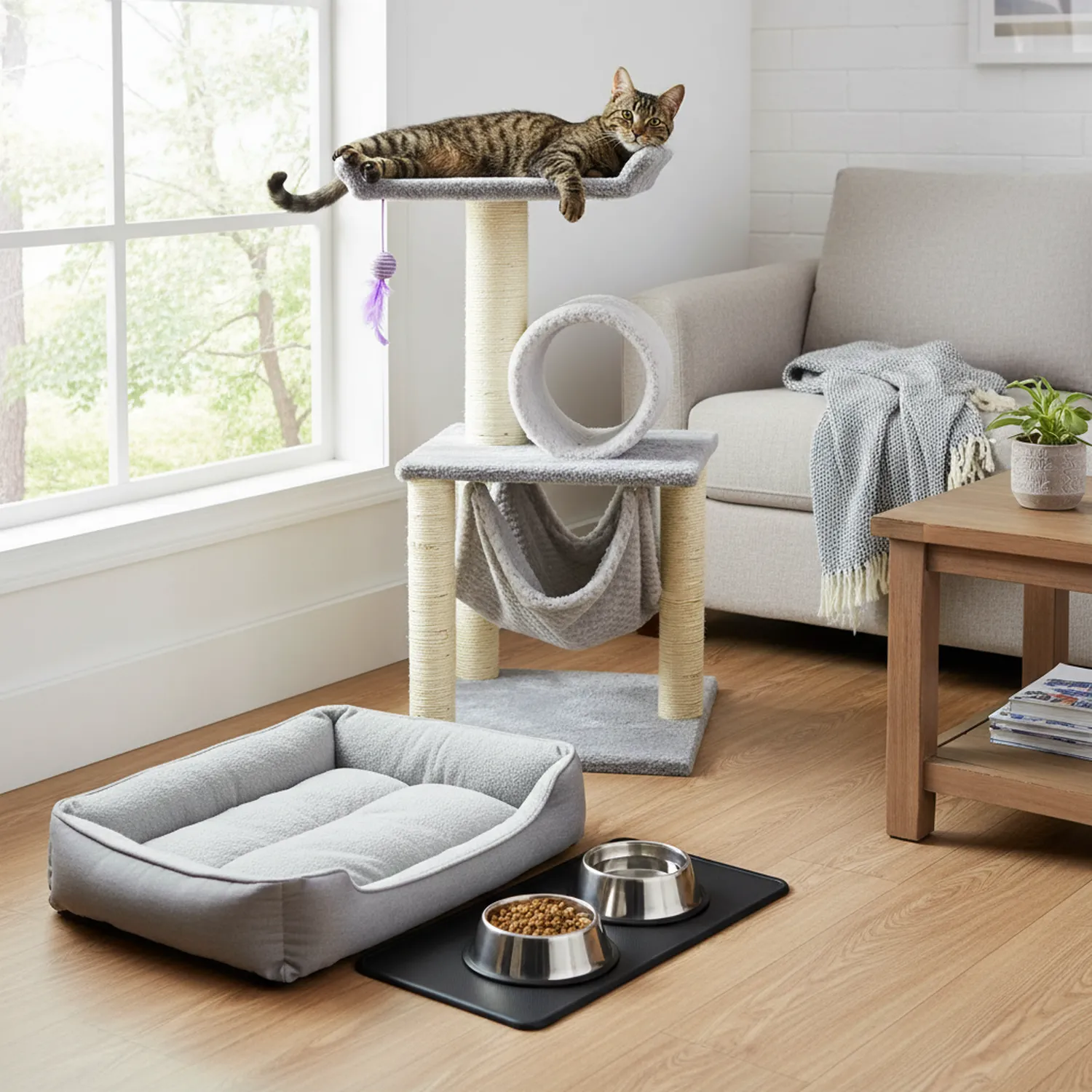 Gimnasio Rascador Para Gatos Mediano Gris 40X40X90Cm